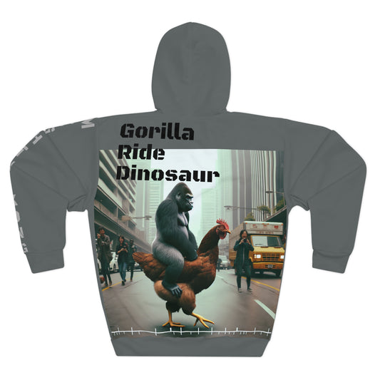 Gorilla Ride Dinosaur Hoodie | Fun Unisex Pullover, Unique Graphic Sweatshirt, Quirky Gift for Animal Lovers, Costume Hoodie, Chill Wear